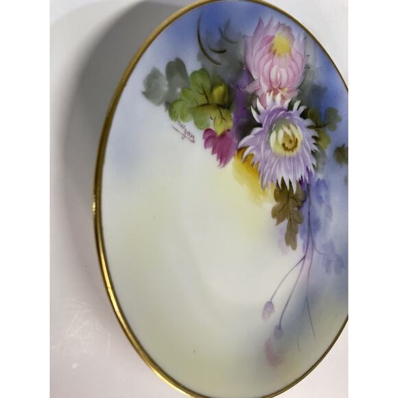 Noritake Hand Painted Porcelain Plate Floral Signed Howzan Chrysanthemums Lotus - Picture 2 of 7